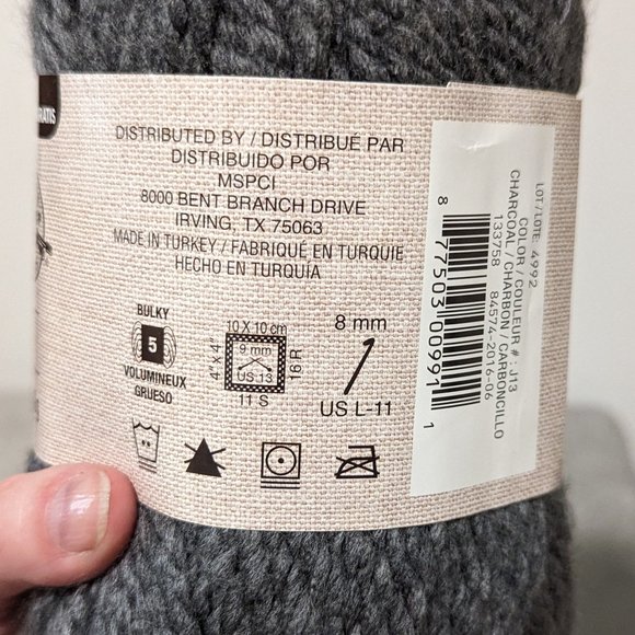YARN Acrylic Gray Charcoal Charisma Chunky Loops and Threads FULL SKEIN - Picture 3 of 5